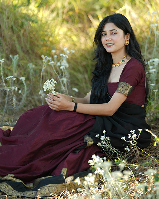 Wine Color Kanjivaram Silk Cultural Half Saree