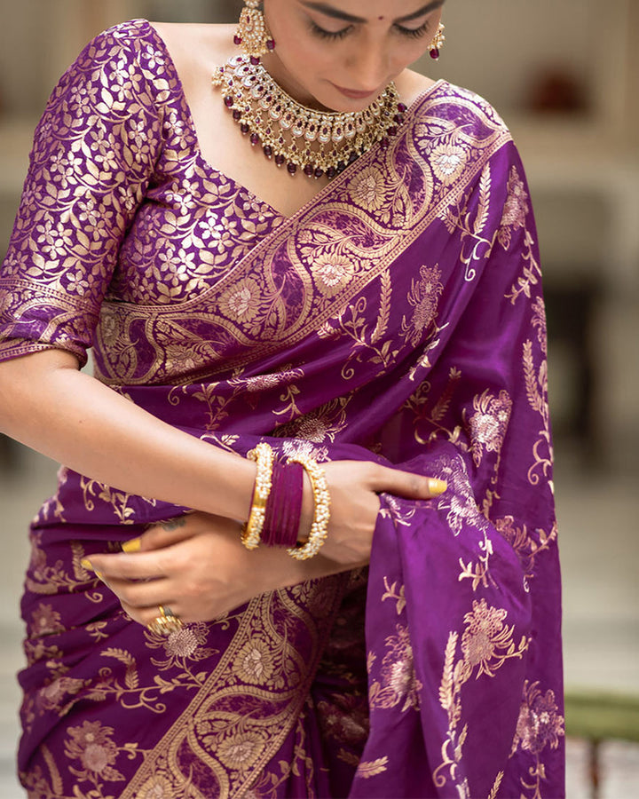 Purple Color Banarasi Jacquard Zari Weaving Saree