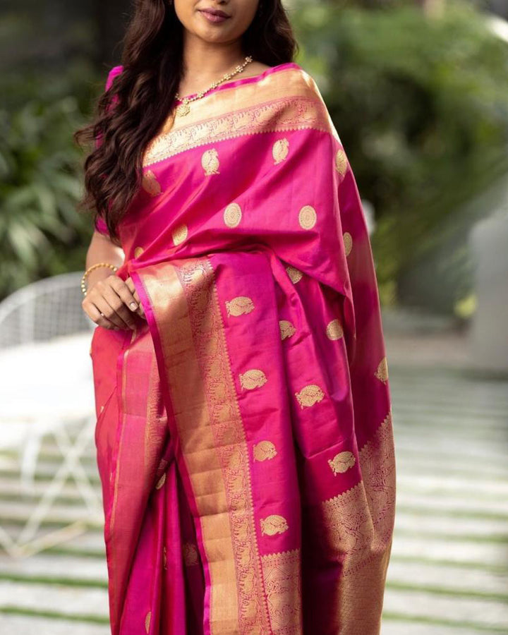Beautiful Pink Color Banarasi Soft Silk Saree