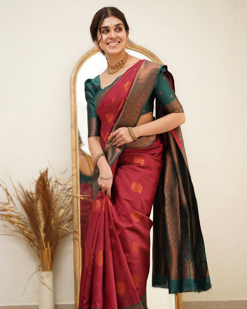 Red Color Jacquard Print Banarasi Soft Silk Saree