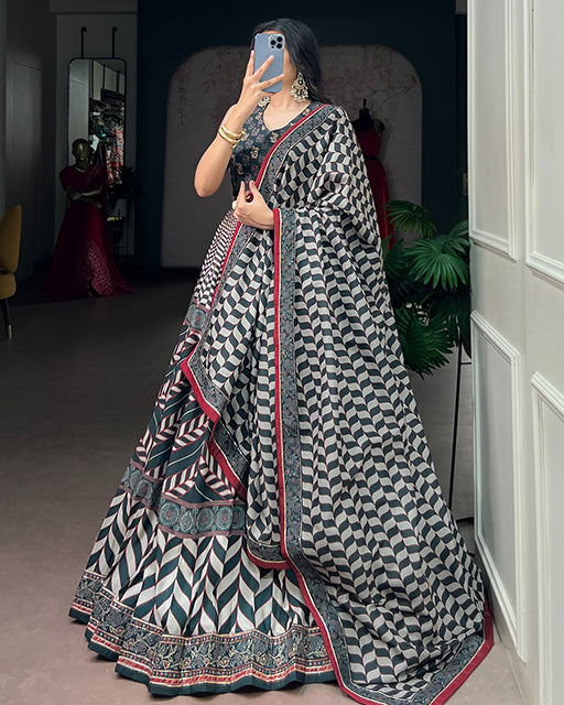 Grey Color Vaishali Silk Gota Patti Lehenga Set