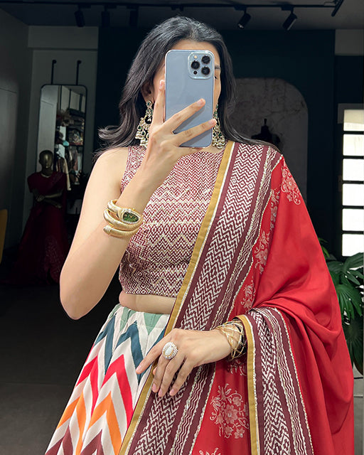 Multi Color Vaishali Silk Gota Patti Lehenga Set