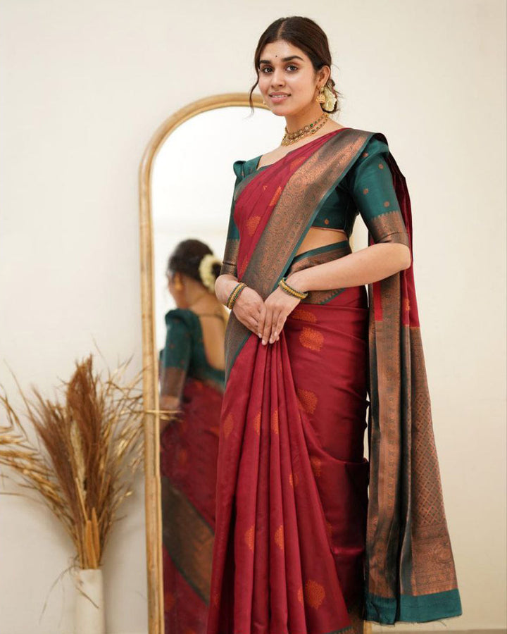 Red Color Jacquard Print Banarasi Soft Silk Saree