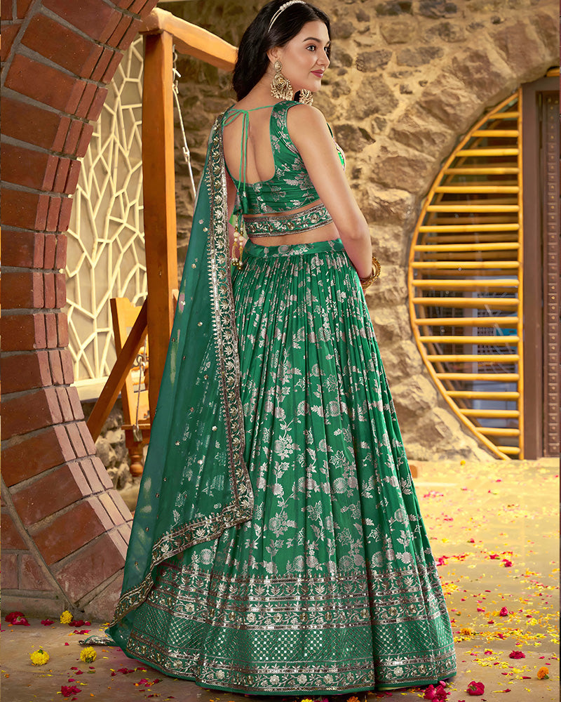 Rama Green Color Dola Silk Jacquard Lehenga Choli