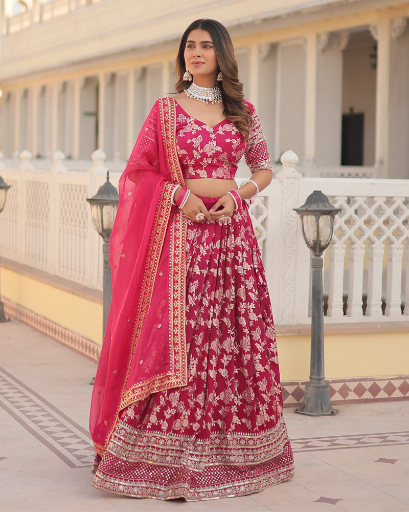 Pink Color Pure Viscose Jacquard Lehenga Choli
