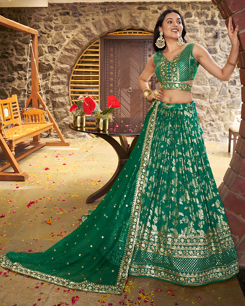 Rama Green Color Dola Silk Jacquard Lehenga Choli