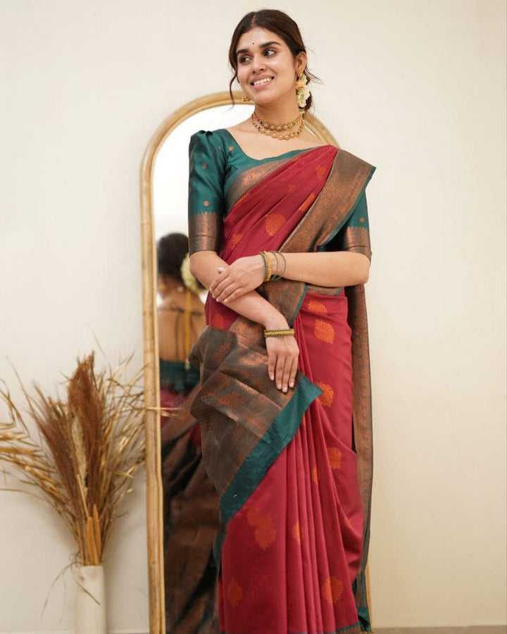 Red Color Jacquard Print Banarasi Soft Silk Saree