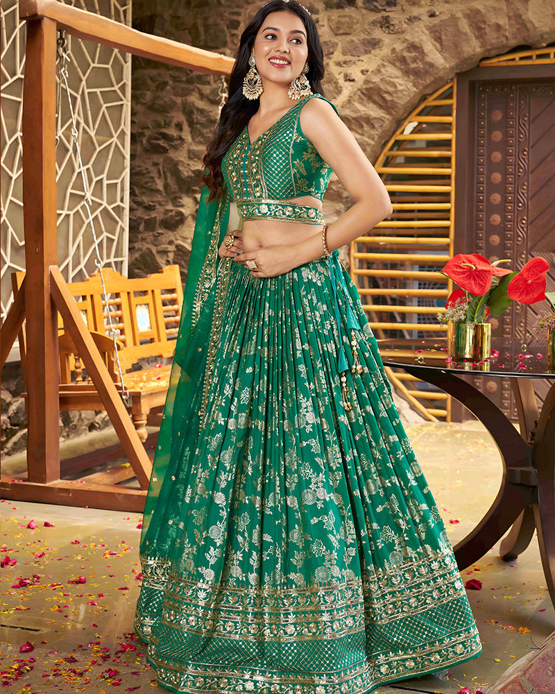 Rama Green Color Dola Silk Jacquard Lehenga Choli