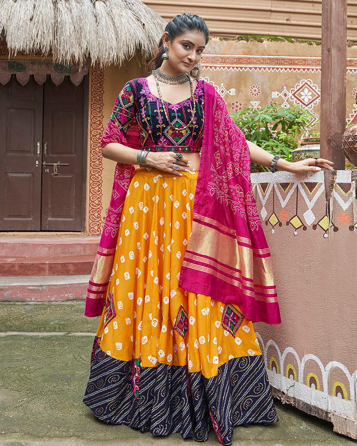 Yellow Color Maslin Cotton Navratri Lehenga Choli