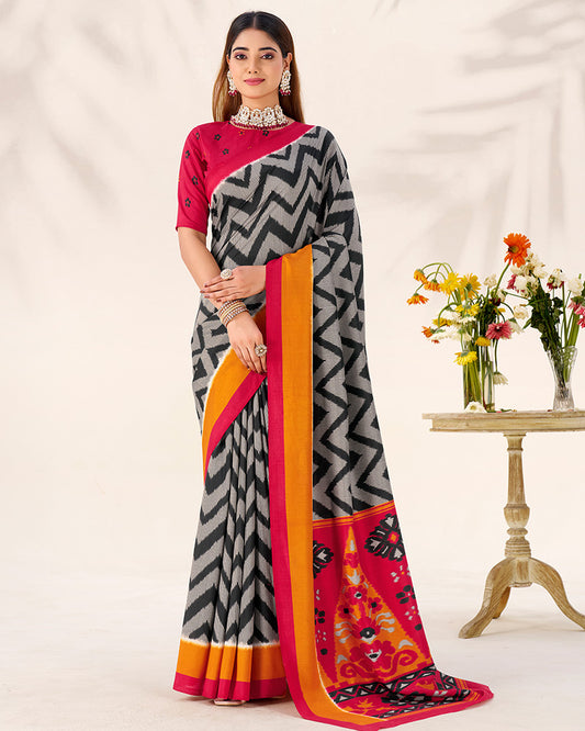 Black Color Tasar Silk Printed Saree