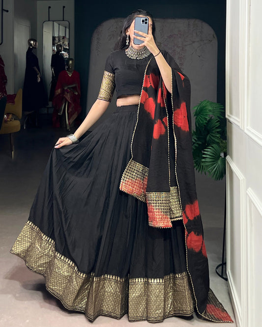 Black Color Pure Chanderi Zari Weaving Half Saree