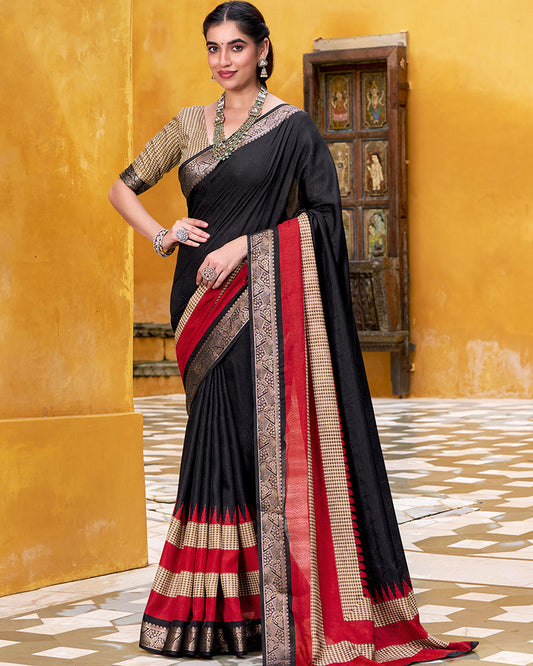 Black Color Poly Cotton Printed Saree