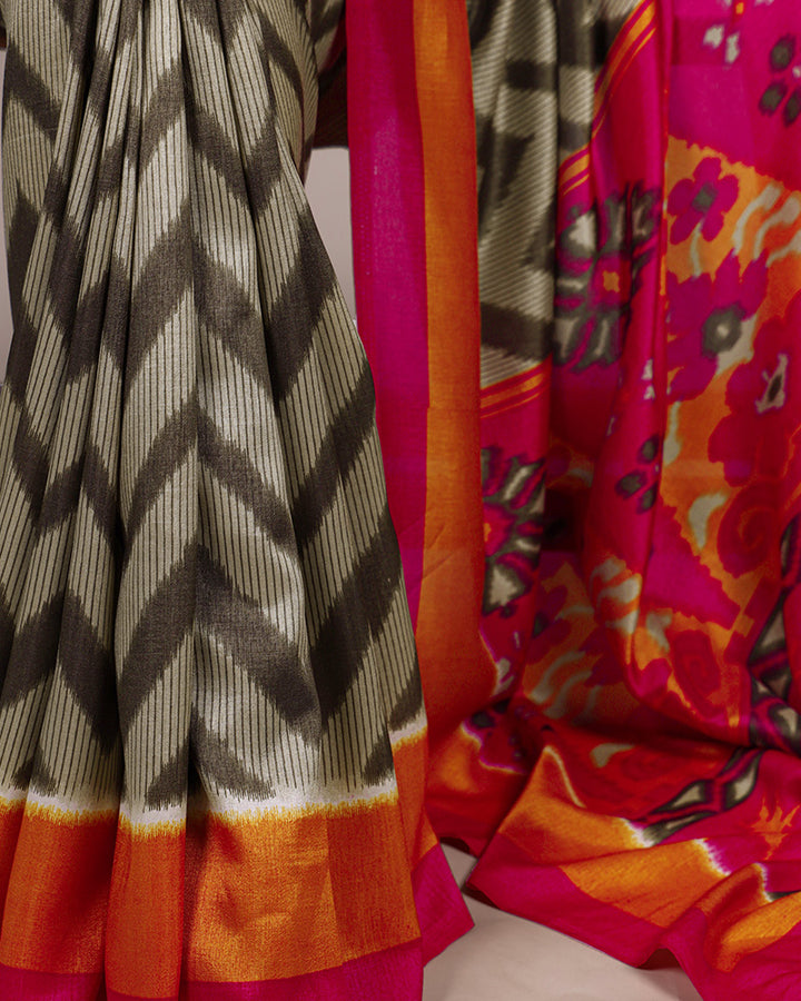 Mehndi Color Tssar Silk Printed Saree