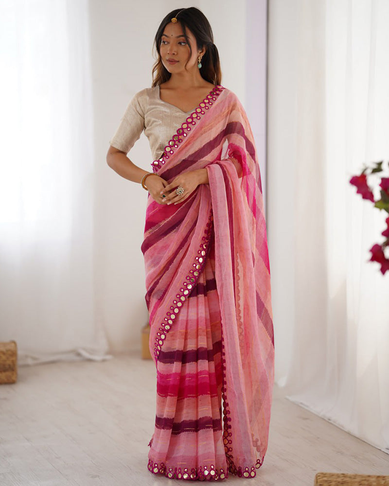 Baby Pink Color Heavy Smooth Chiffon Saree