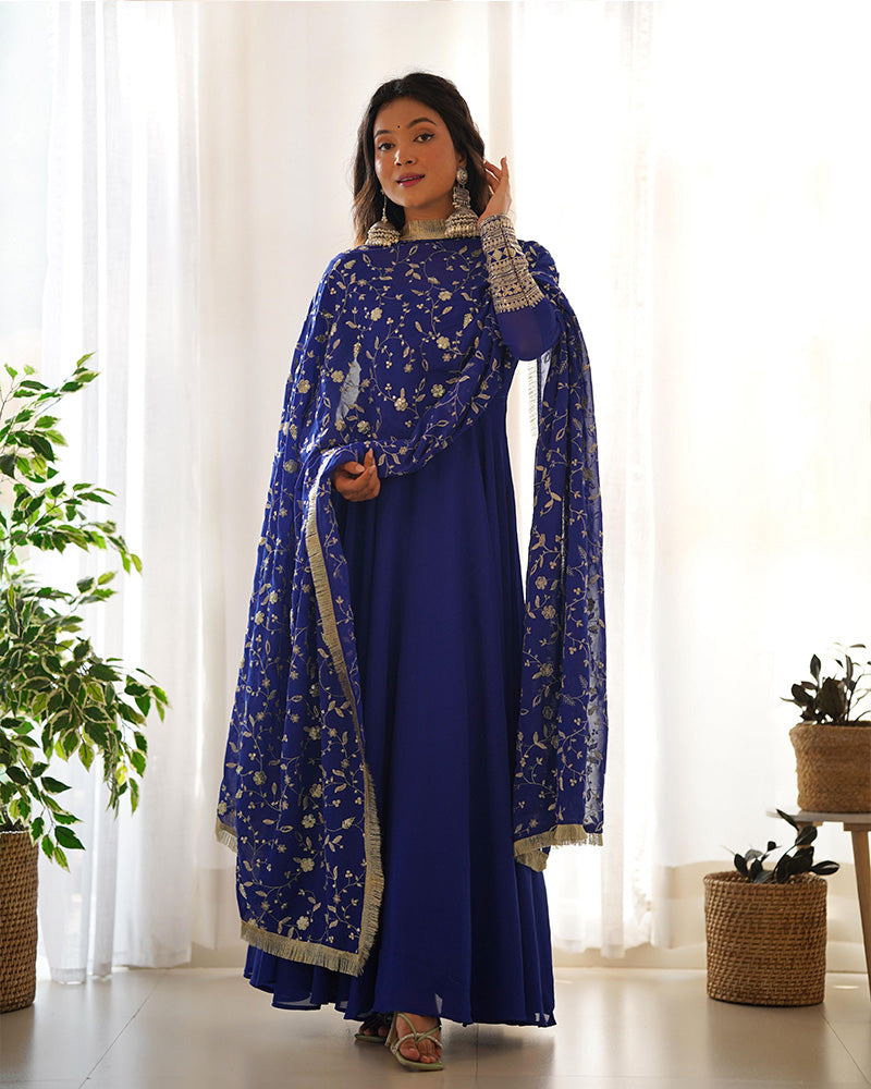 Blue Color Soft Georgette With Heavy Embroidery Work Dupatta Anarkali – TANHAI
