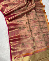 Baby Pink Color Tissue Silk Floral Embroidered Saree