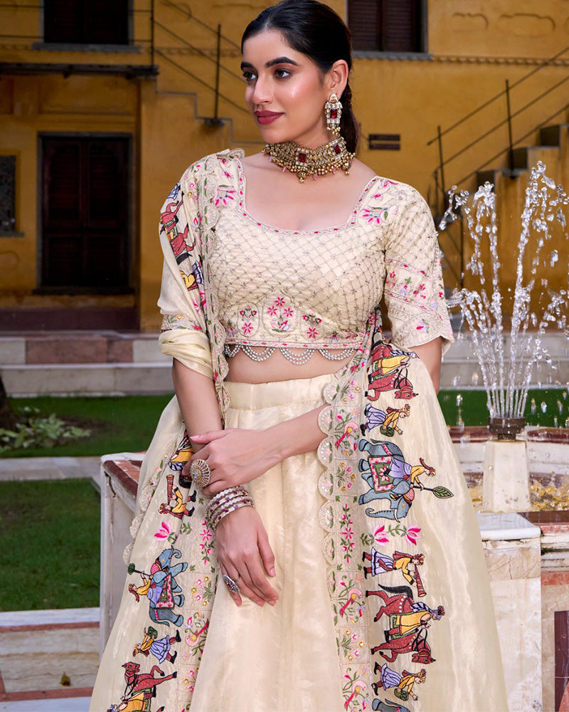 Off-White Color Raspberry Lehenga Choli