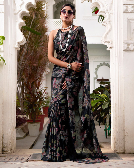 Black Color Lurex Brasso Viscose Saree