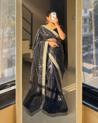 Black Color Soft Twil Net Embroidered Saree