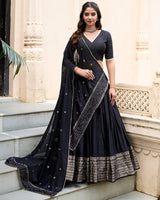 Black Color Pure Chanderi Plain Navratri Half Saree