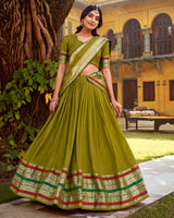 Mehndi Color Pure Nylon Chanderi Plain Half Saree