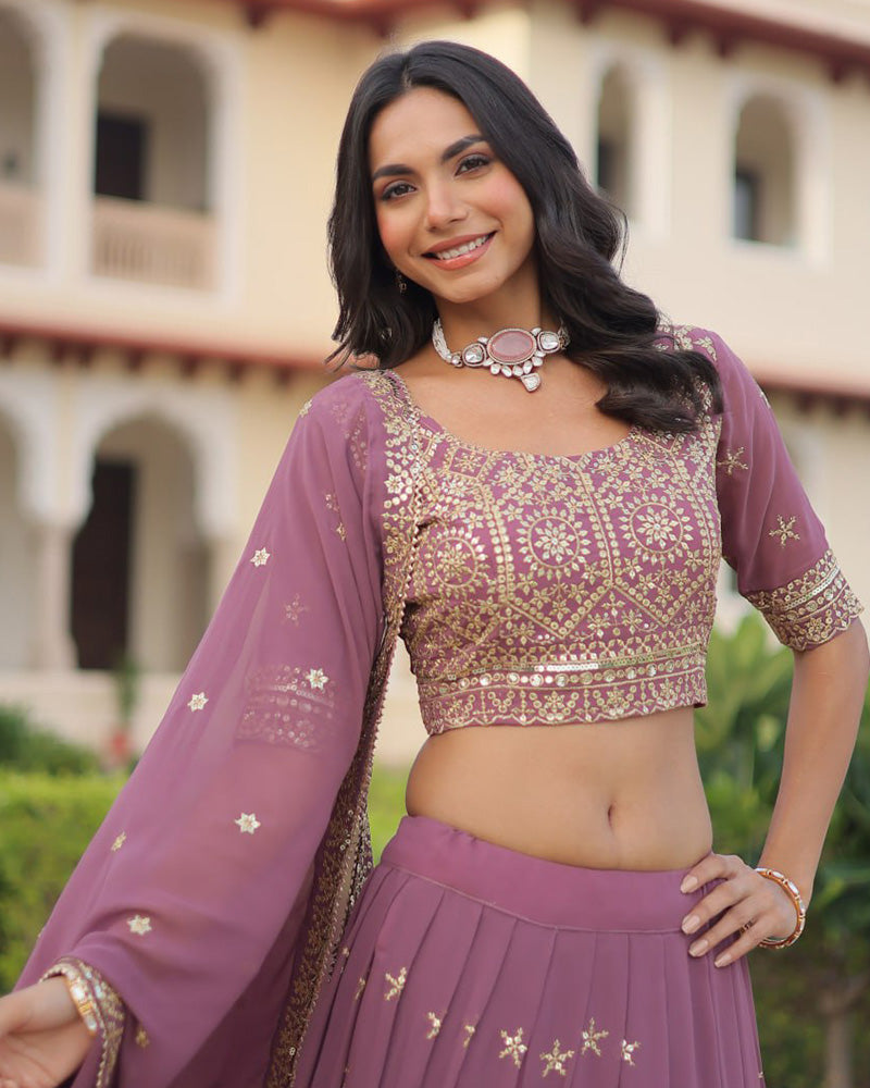 Dusty Onion Color Georgette Sequence Embroidery Lehenga Choli