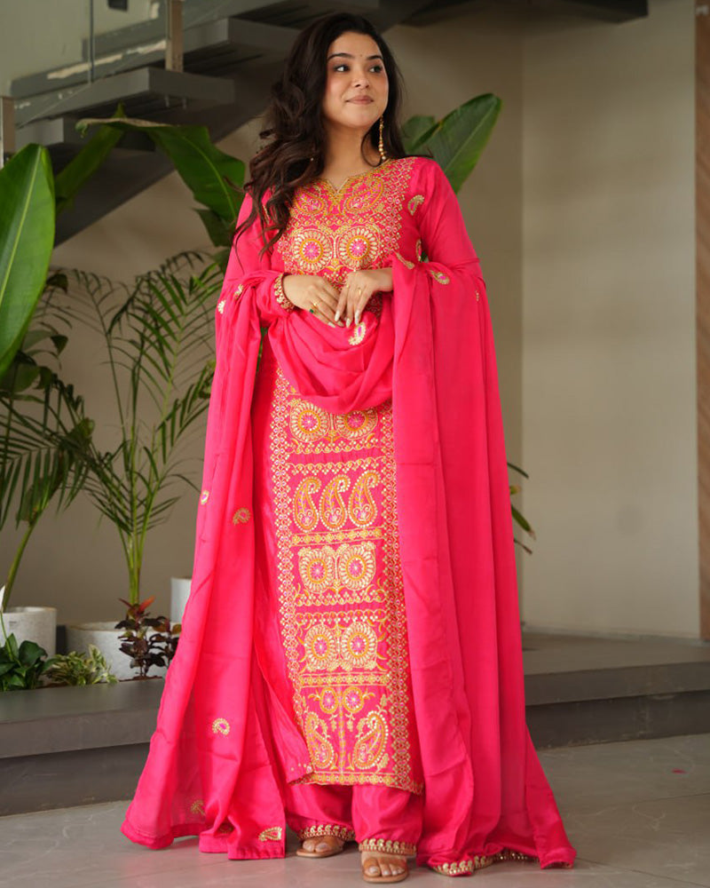 Gajri Color Chinon Embroidered Kurti Suit