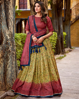 Crimson Color Vichitra Silk Printed Lehenga Choli