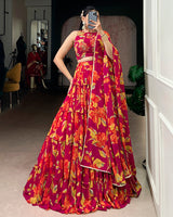 Pink Color Marble Floral Printed Lehenga Choli