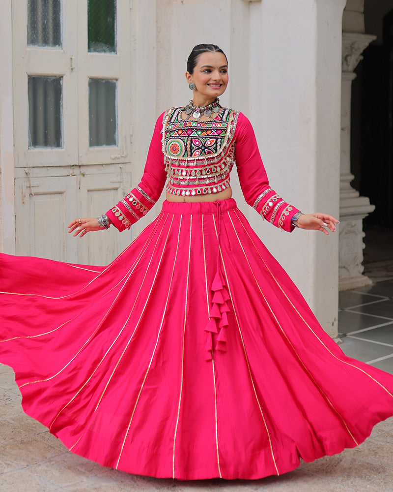 Pink Color Roman Silk Navratri Lehenga Choli
