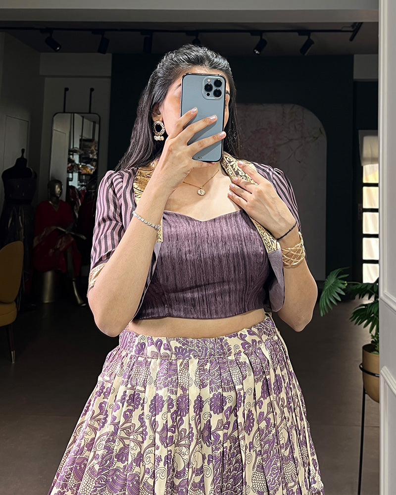 Luvender Color Tasar Silk Viscose Printed Lehenga Choli