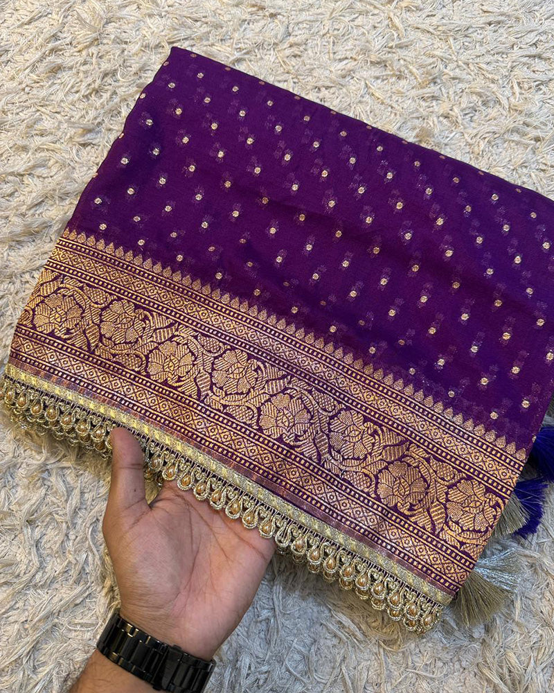Purple Color Banarasi Khadi Katan Georgette Silk Saree