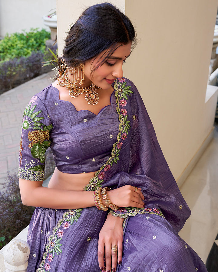 Lavender Color Gold Crush Embroidered Lehenga Choli
