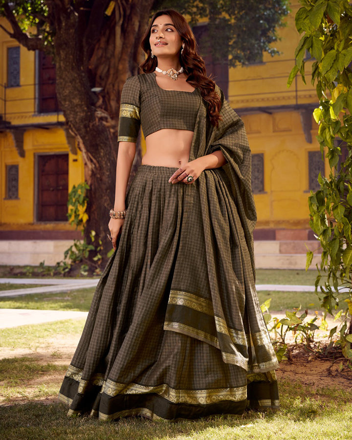 Grey Color Chettinad Cotton Half Saree