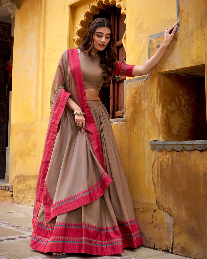 Chickoo Color Pure Chanderi Threaded Half Saree