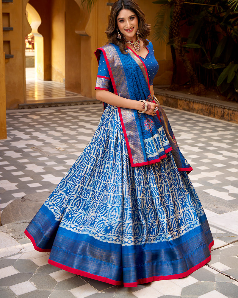 Blue Color Dola Silk Batik Printed Lehenga Choli
