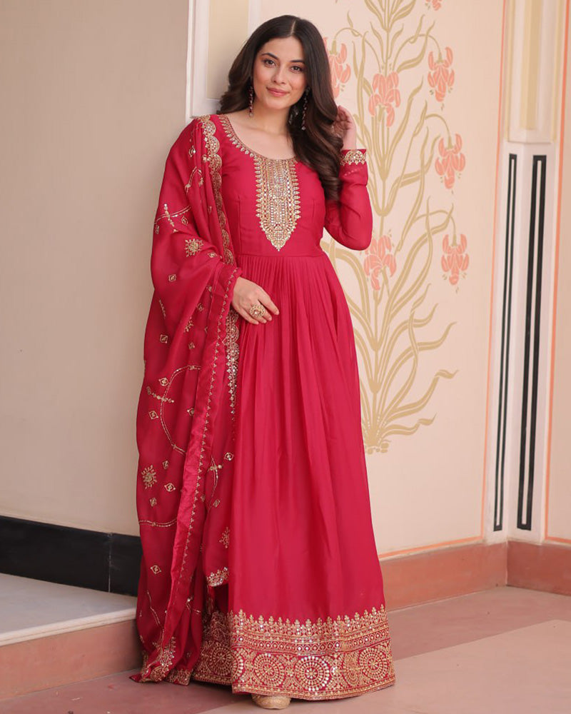 Rani Pink Color Star Georgette Embroidered Gown