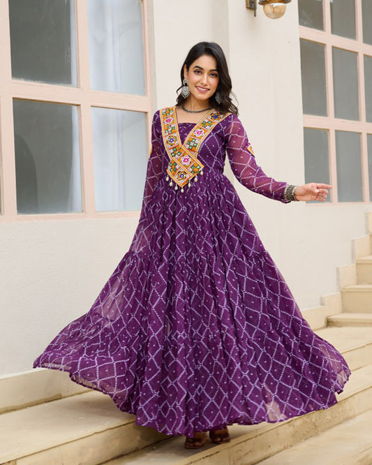 Traditional Purple Color Georgette Navratri Gown