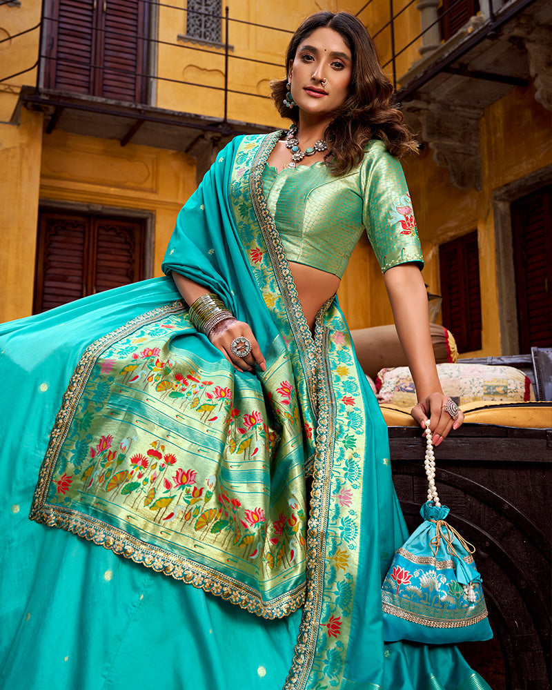 Sky Blue Color Soft Silk Paithani Lehenga Choli