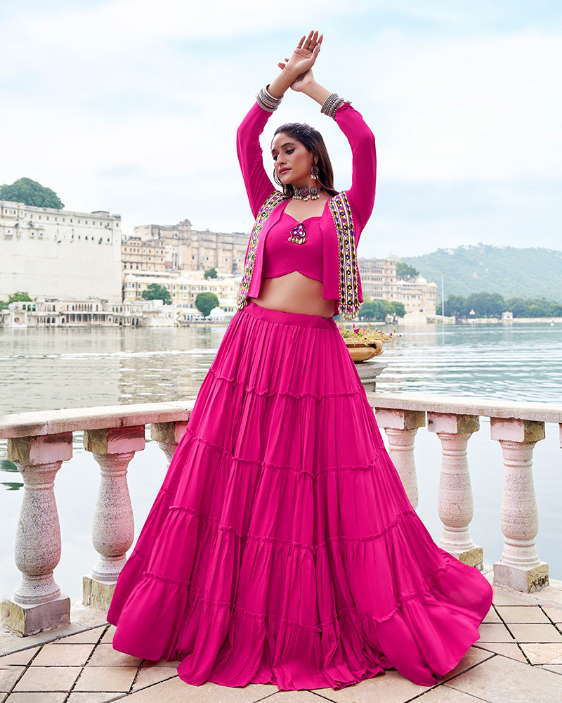 Elegant Pink Color Pure Rayon Navratri Lehenga Choli