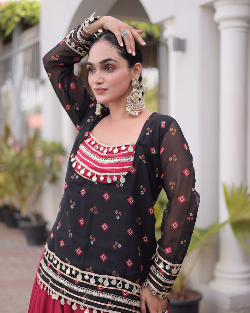 Black Color Rayon Navratri Lehenga Set
