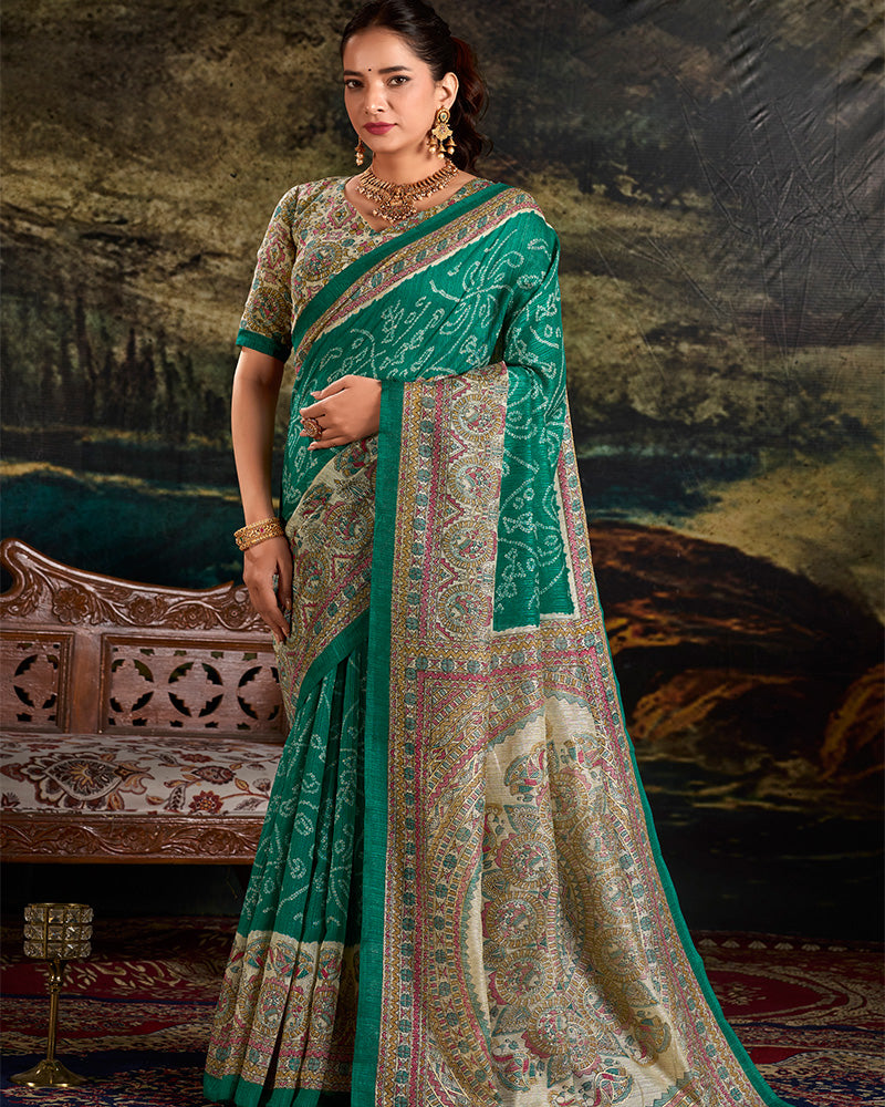 Green Color Green Silk Fusion Printed Saree