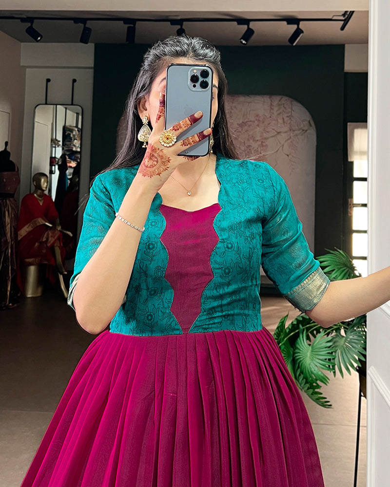 Pink Color Viscose Chanderi Floral Printed Gown