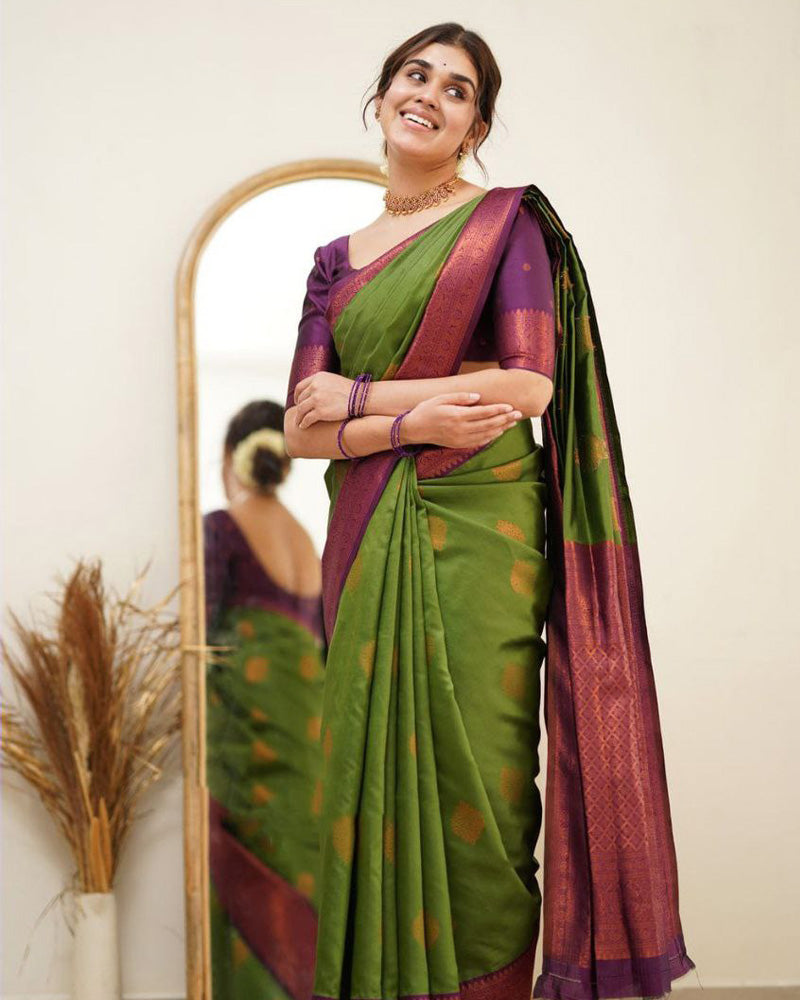 Green Color Jacquard Print Banarasi Soft Silk Saree