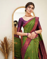 Green Color Jacquard Print Banarasi Soft Silk Saree