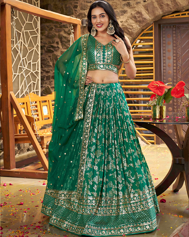 Rama Green Color Dola Silk Jacquard Lehenga Choli