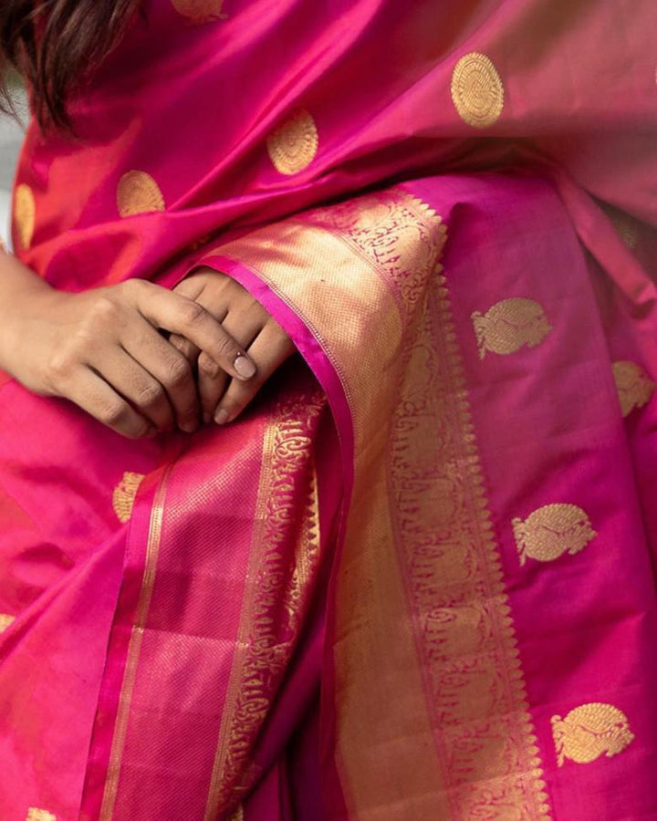 Beautiful Pink Color Banarasi Soft Silk Saree
