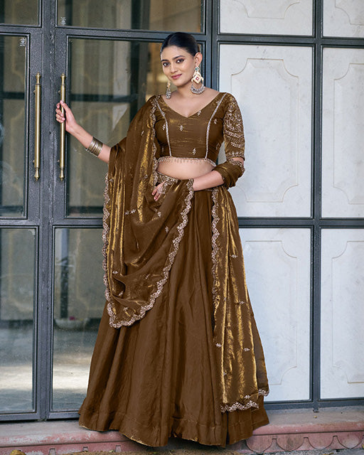 Copper Brown Color Fendi Pastel Lehenga Choli