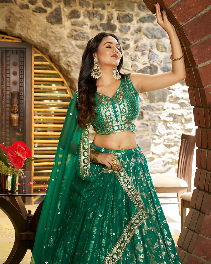Rama Green Color Dola Silk Jacquard Lehenga Choli