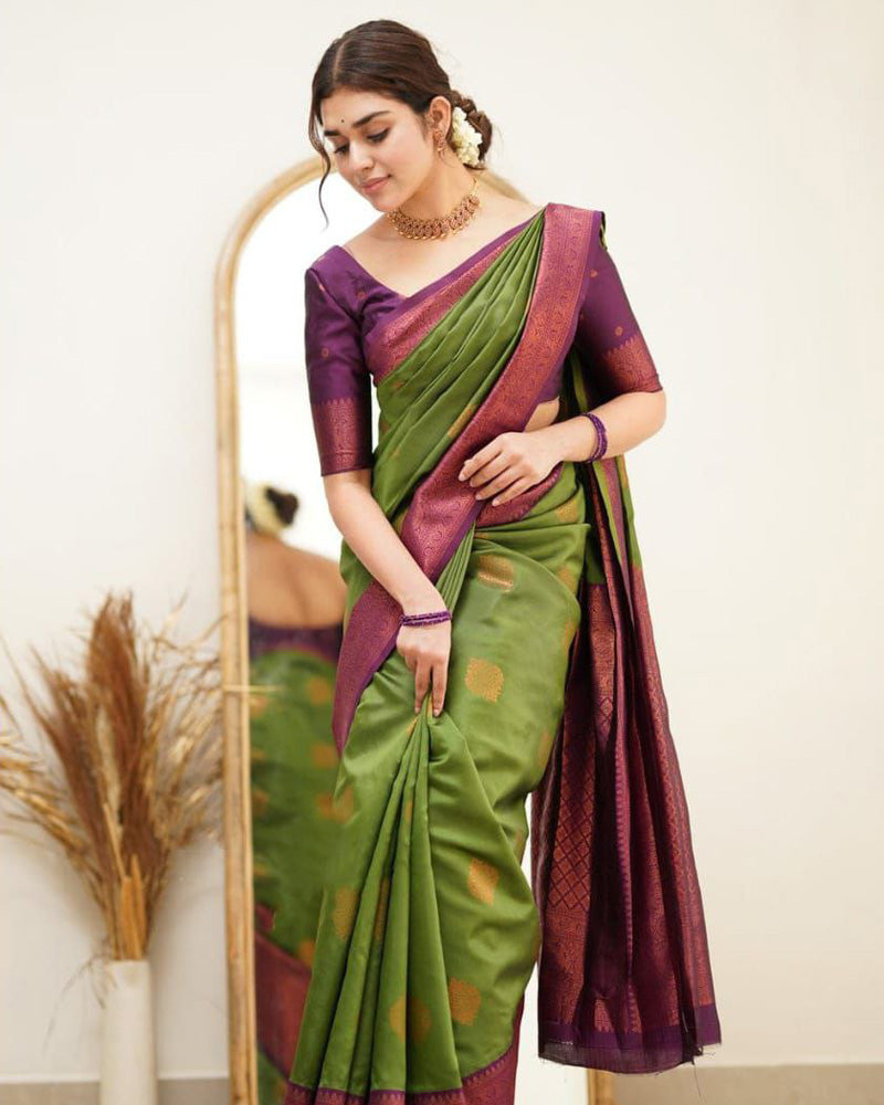 Green Color Jacquard Print Banarasi Soft Silk Saree